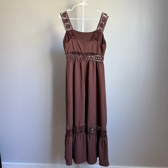 Shein sz L Brown Embroidered milkmaid Festival Sleeveless maxi‎ dress - Picture 7 of 8
